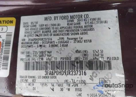 2018 Ford Fusion Se из США, поврежденный, VIN 3FA6P0HD9JR237316